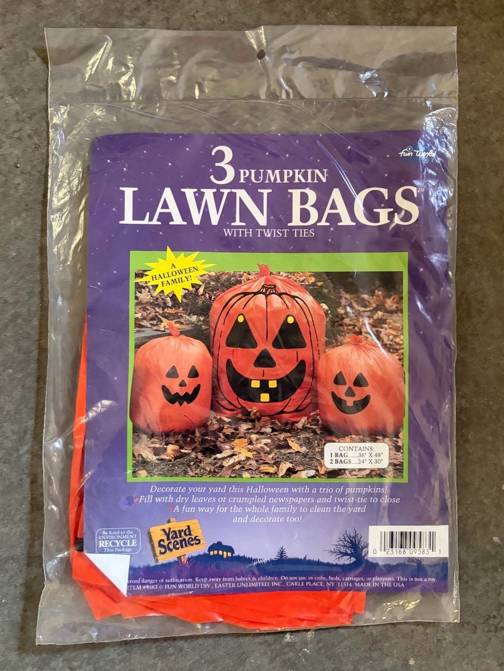 Fun World 3 Pumpkin Lawn Bags